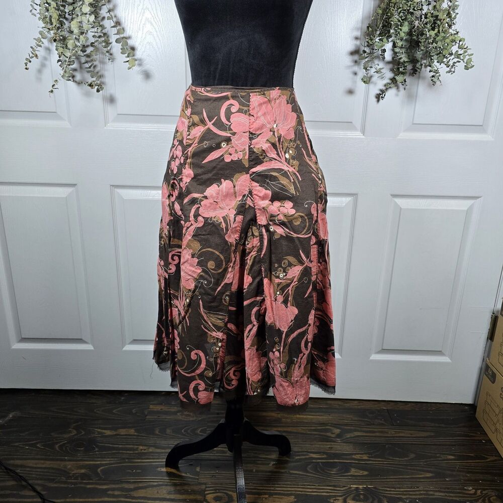 Apt. 9 Pink And Brown Floral Flared Boho Size 12 Y2K Fairy Romantic, Brocade